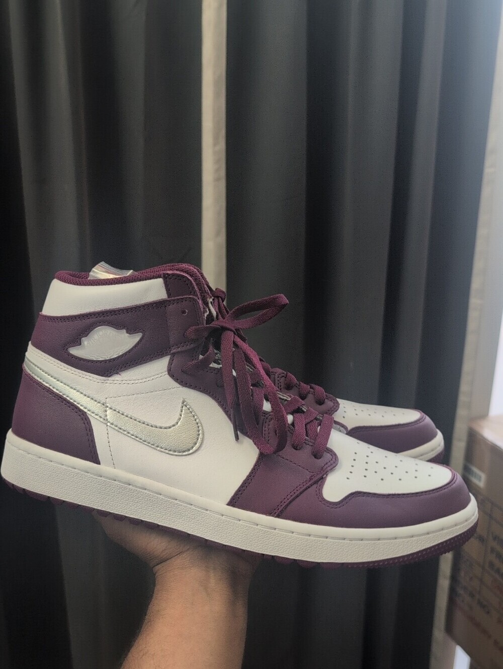 Men's Nike Air Jordan 1 High Golf Bordeaux Burgundy/White/ Metallic Size 13 NWOB